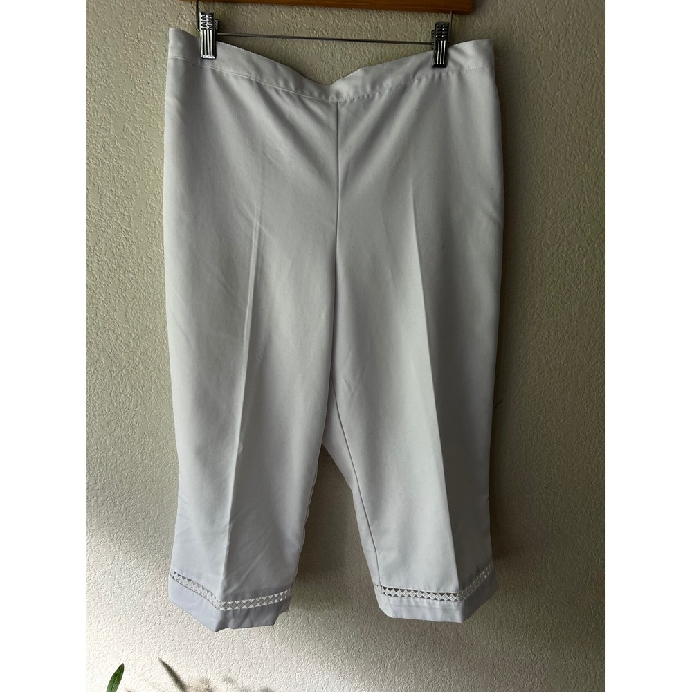 Alfred Dunner White Pull On Capri Pants Petite‎ 14P Lattice Hem Crop Trousers